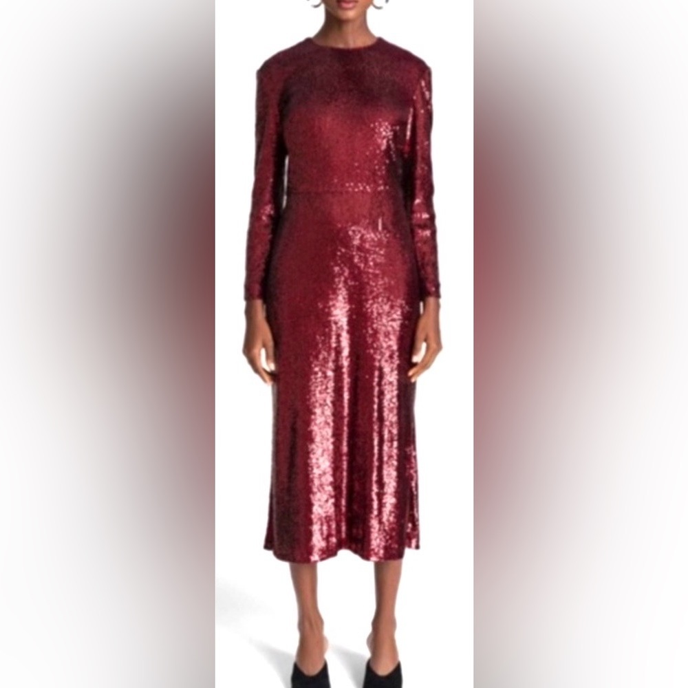 A.L.C. Jagger Sequin Midi Dress Revealing Leg Slit in Bordeaux Red Size 6